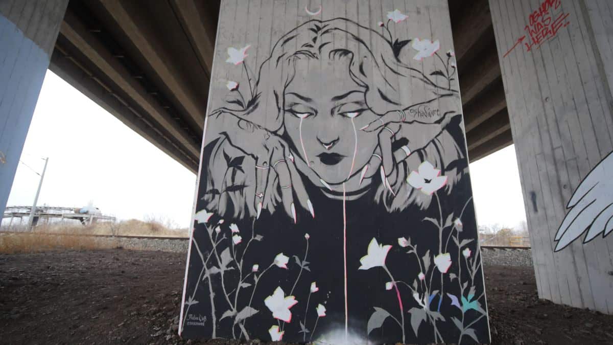Graffiti Portrait einer Frau in Erfurt Nord unter der Autobahn 71