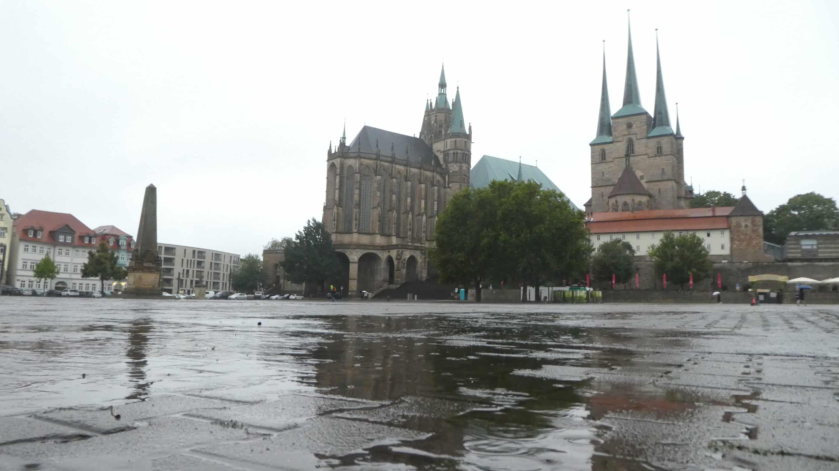 Herbstregen Domplatz Erfurt.