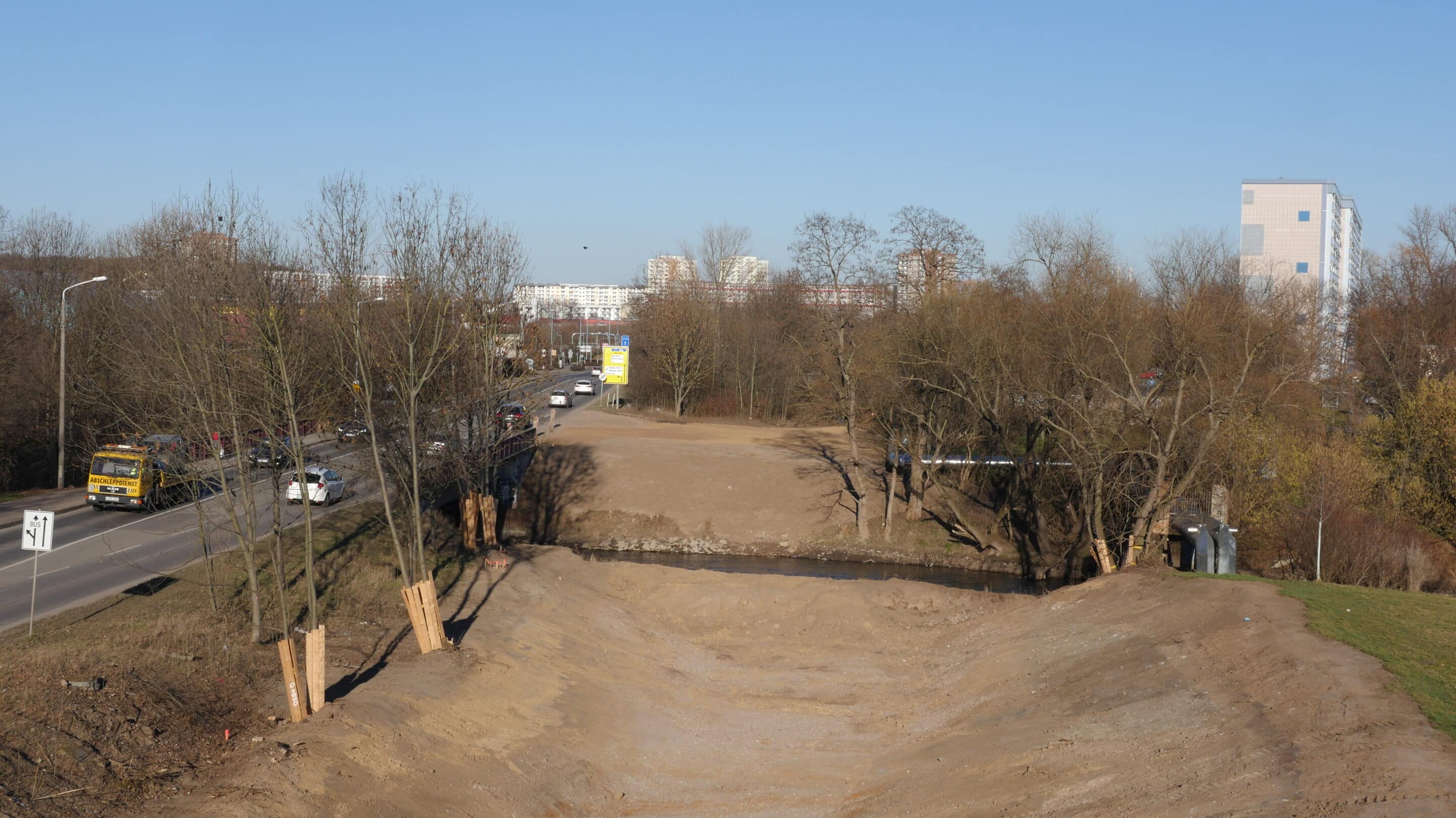 The mouth of the Marbach into the Gera in Erfurt during the renaturation in 2019 in the northern Gera meadow as a project of the Federal Garden Show 2021