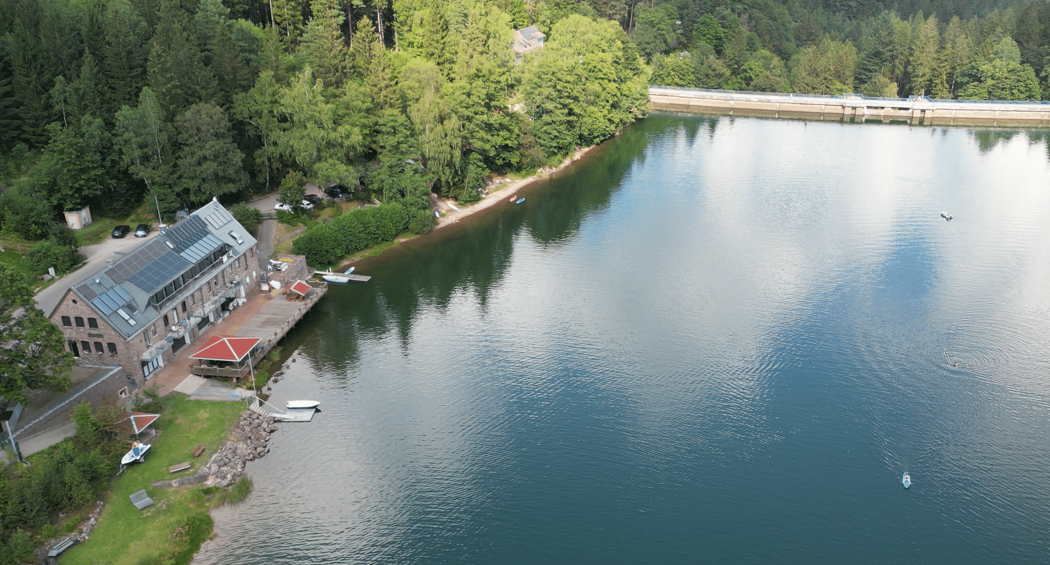 Aerial view of the Lütsche Dam in the Thuringian Forest