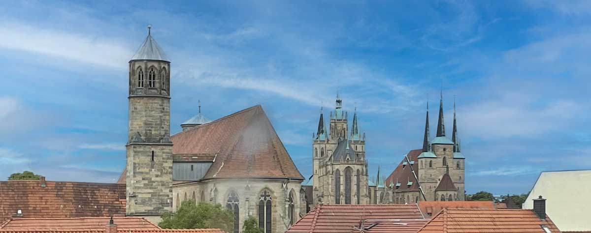 A rare window view of the cathedral and St. Paul&#39;s Church.