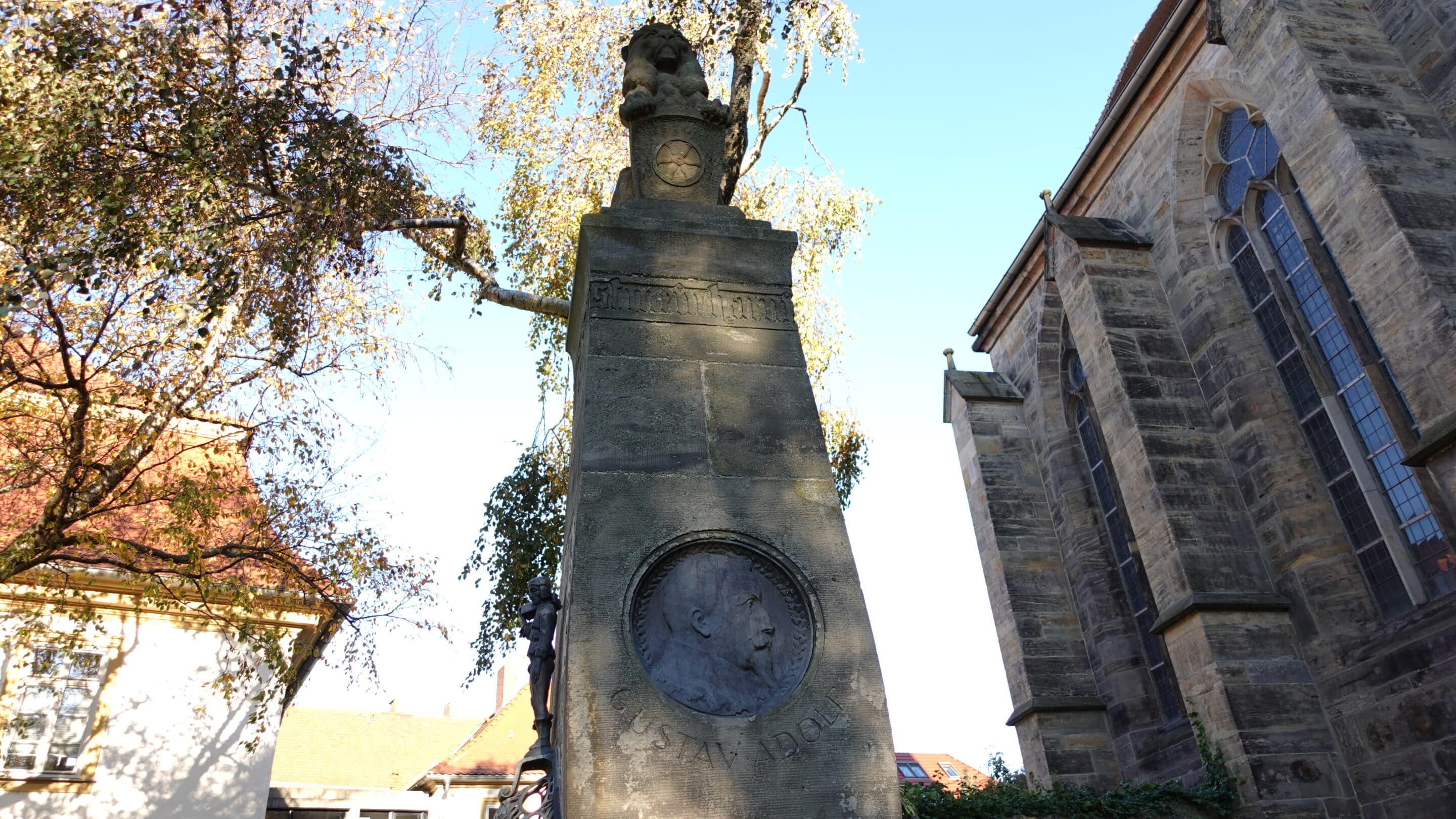 Gustav Adolf König von Schweden als Porträt am Gustav Adolf Brunnen in Erfurt.